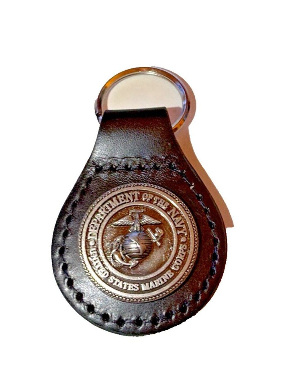 Black Leather Silver Military Marine Corps Concho Key Ring Chain NEW Unisex